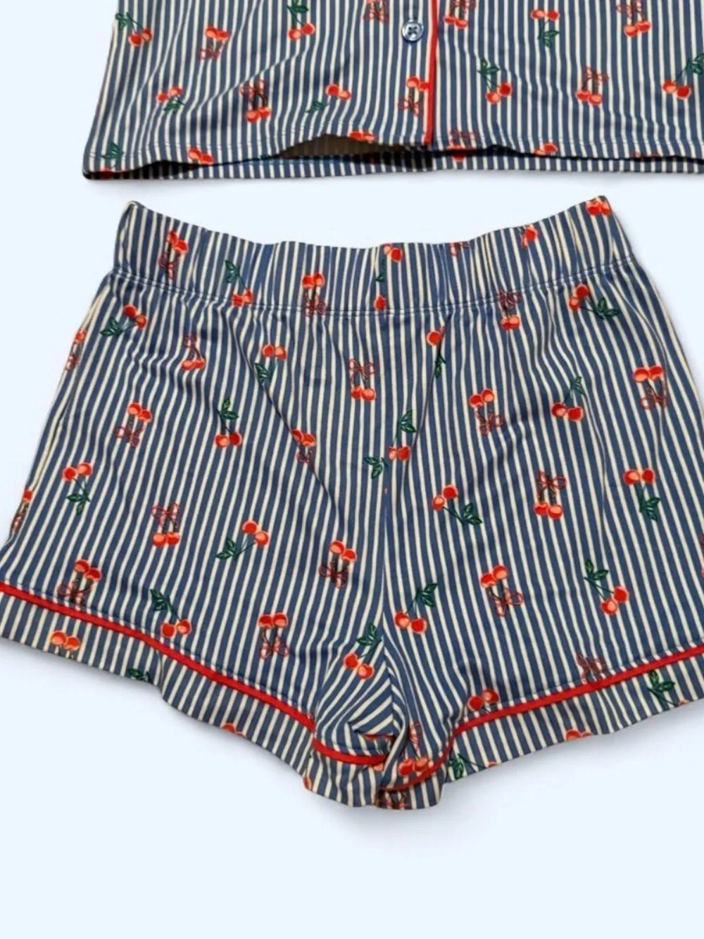 Wonder Nation Kids Blue Striped Cherry Pajama Set - Short Sleeve and Shorts